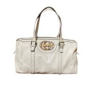 Gucci Web Britt Interlocking GG Ivory Leather Shoulder Bag